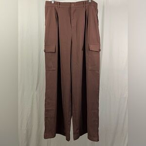 Women's Flowy Wide Leg Brown Cargo Pants Dark Academia
